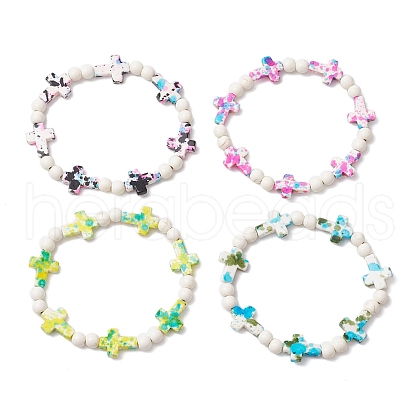 4Pcs 4 Colors Dyed Synthetic Turquoise Round Beads Stretch Bracelets for Women Men BJEW-JB11609-1