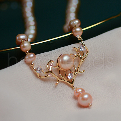 Mother's Day Jewellery Brass Clear Cubic Zirconia Deer Pendant Necklaces FS-WG04B7F-02-1