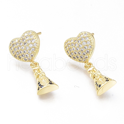 Brass Micro Pave Cubic Zirconia Dangle Stud Earrings EJEW-G279-04G-1