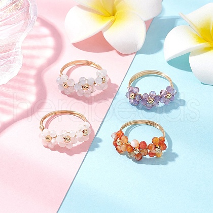 4Pcs Natural Gemstone Rings RJEW-TA00198-1