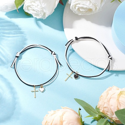 2Pcs Adjustable Waxed Polyester Cord Bracelets BJEW-JB11788-1