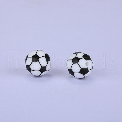 Printed Round with Football Pattern Silicone Focal Beads SI-JX0056A-108-1