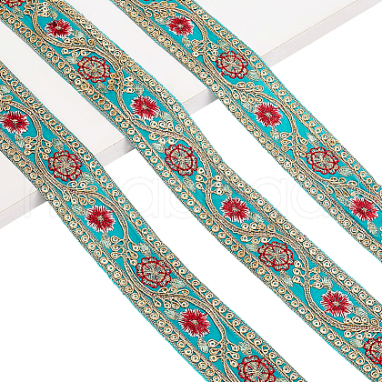 Sparkle Polyester Flower Embroidery Ribbons SRIB-WH0011-266C-1