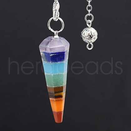 Chakra Natural Mixed Stone Hexagonal Pointed Dowsing Pendulums CHAK-PW0001-006A-1