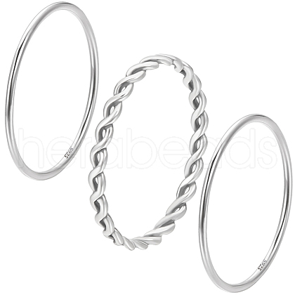Beebeecraft 3Pcs 2 Styles 925 Sterling Silver Thin Finger Rings RJEW-BBC0001-21-1