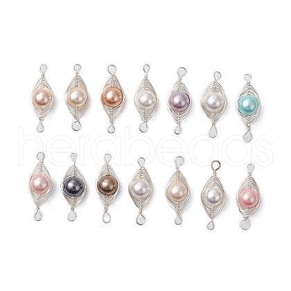 Copper Wire Wrapped Shell Pearl Connector Charms PALLOY-JF03114-1