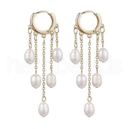 Mother's Day Jewellery Natural Freshwater Pearl Tassel Hoop Earrings EJEW-TA00521-1