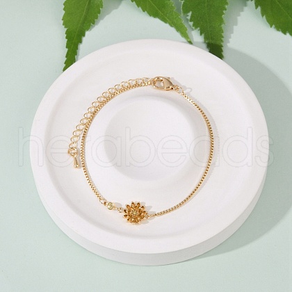 Brass Micro Pave Cubic Zirconia Birthday Flower Link Bracelets BJEW-U031-01G-11-1