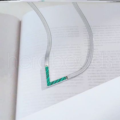 Letter V 304 Stainless Steel with Natural Shell Pendant Necklaces FS-WGFDEEC-06-1