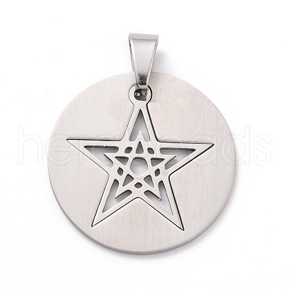 Non-Tarnish Flat Round with Star 201 Stainless Steel Pendants STAS-I032-146-1