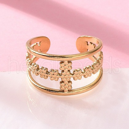 Cross 304 Stainless Steel Open Cuff Rings RJEW-S623-02G-1