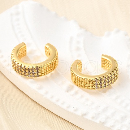 Brass Micro Pave Clear Cubic Zirconia Cuff Earrings EJEW-K309-01G-1