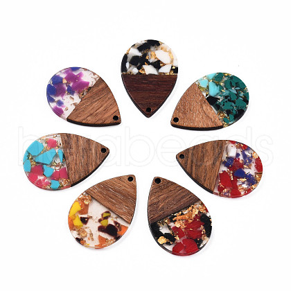 Transparent Resin & Walnut Wood Pendants RESI-N025-028-A-1