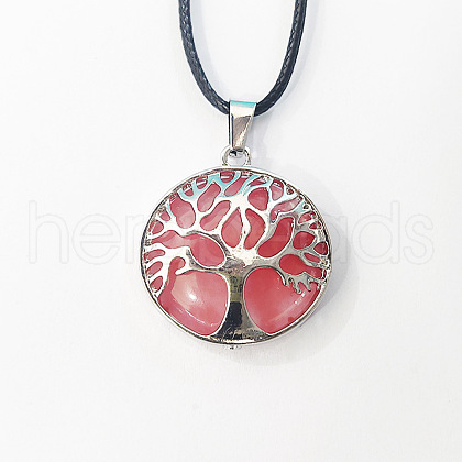 Alloy Pave Cherry Quartz Glass Tree of Life Pendant Necklaces KW6501-4-1