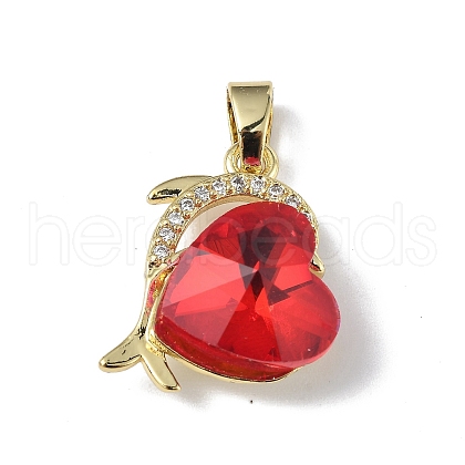 Real 18K Gold Plated Rack Plating Brass Micro Pave Clear Cubic Zirconia Pendants KK-C015-22G-06-1