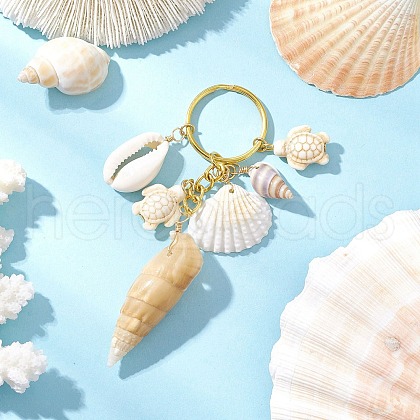 Ocean Style Natural Shell with Synthetic Turquoise Keychains KEYC-JKC01231-01-1