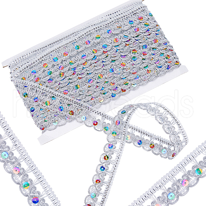 Polyester Shell Shape Paillette Lace Ribbon OCOR-WH0078-108D-1