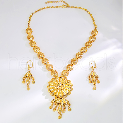 Elegant Fashion Flower Brass Necklace & Earrings Sets for Women JZ7484-1