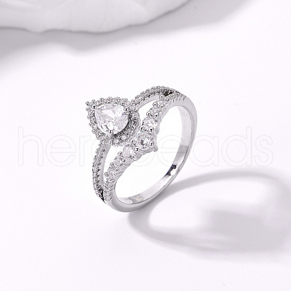 Brass Micro Pave Cubic Zirconia Double Layer Finger Rings IQ6889-6-1