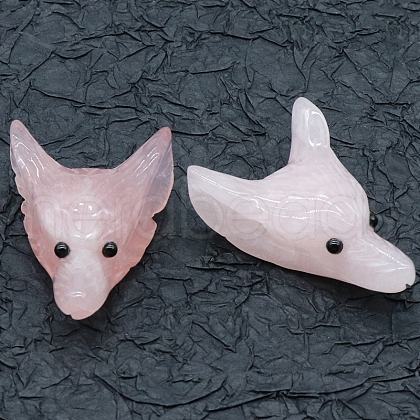 Natural Rose Quartz Carved Healing Wolf Head Figurines PW-WG25599-03-1