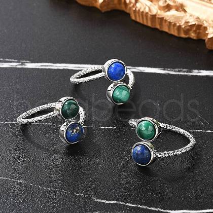 Natural Malachite & Lapis Lazuli Finger Rings RJEW-A068-03P-01-1