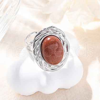 Oval Synthetic Goldstone Finger Rings RJEW-M063-01P-15-1
