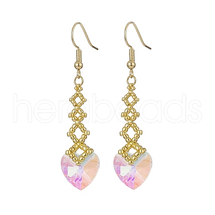 Seed Braided Rhombus with Glass Dangle Earrings EJEW-MZ00038-02-1