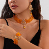 Teardrop Alloy & Glass Rhinestone Pendant Necklace & Stud Dangle Earring & Bracelet FS-WG89F11-10-1