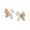 Butterfly Brass Micro Pave Clear Cubic Zirconia Stud Earrings for Women EJEW-G428-08G-4