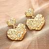 Hammered Heart Brass Dangle Stud Earrings EJEW-R025-23G-2