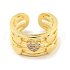 Brass Micro Pave Clear Cubic Zirconia Heart Open Cuff Ring for Women RJEW-M173-09A-G-2