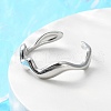 Non-Tarnish 304 Stainless Steel Wave Open Cuff Ring for Women RJEW-C040-02P-2