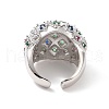 Colorful Cubic Zirconia Dome Open Cuff Ring RJEW-G270-05P-3