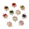 Brass Micro Pave Clear Cubic Zirconia Rectangle Links Connector Charms KK-C062-026G-1