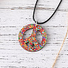 Peace Sign Wood with Wax Cord Pendant Necklace & Dangle Earrings Sets FS-WG10335-01-3