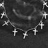304 Stainless Steel Textured Link Bar Cross Charm Tassel Necklaces NJEW-R023-01P-2