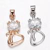 Brass Micro Pave Cubic Zirconia Kitten Pendants ZIRC-P015-17-1