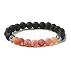 Natural Dyed Crackle Agate & Lava Rock Round Beaded Stretch Bracelet BJEW-TA00444-03-1