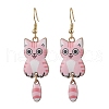 Brass Cat Shape Dangle Earrings EJEW-TA00599-4