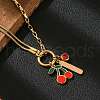 304 Stainless Steel Red Enamel and Siam Rhinestone Cherry Pendant Necklaces for Women NJEW-M091-02G-5