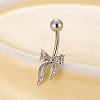 Brass Pave Clear Cubic Zirconia Curved Barbell Bowknot Belly Rings AJEW-L099-01B-P-1