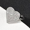 Heart Brass Micro Pave Cubic Zirconia Cuff Rings for Women RJEW-A069-12P-02-3