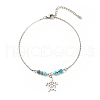 304 Stainless Steel Turtle Charm Anklet with Round Natural White Jade Beads for Women AJEW-AN00498-04-1