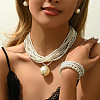 Plastic Imitation Pearl Multilayer Round Beaded Pendant Necklace & Stud Earring & Beaded Bracelet Sets FS-WG48E7A-01-2