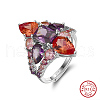 Summer Rhodium Plated 925 Sterling Silver Micro Pave Cubic Zirconia Flower Adjustable Rings for Women RJEW-K274-11P-1