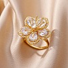 Brass Pave Clear Cubic Zirconia Cuff Rings for Women RJEW-S621-01G-1