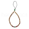 Dyed Natural Green Banded Agate & Wood Round Beaded Phone Hand Strap Chains HJEW-JM03364-01-2