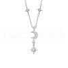 Star & Moon 925 Sterling Silver Micro Pave Clear Cubic Zirconia Pendant Necklaces WG720FB-01-4