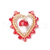Mushroom Handmade Lampwork with Grade A Round Glass Seed Beads and Rack Plating Alloy Open Back Bezel Pendants and Electroplate Glass Beads Pendants PALLOY-MZ00689-01-1