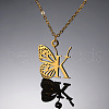 304 Stainless Steel Butterfly Initial Pendant Necklaces WG80197-11-1